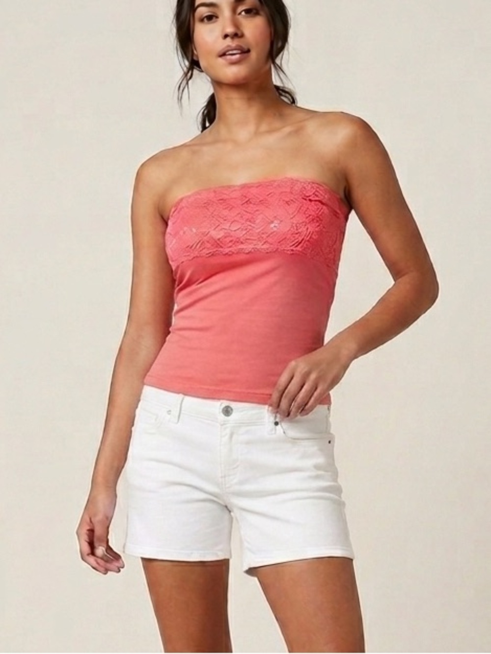 🎁 FREE W/ BUNDLE* Pink lace tube top small stretchy soft Active